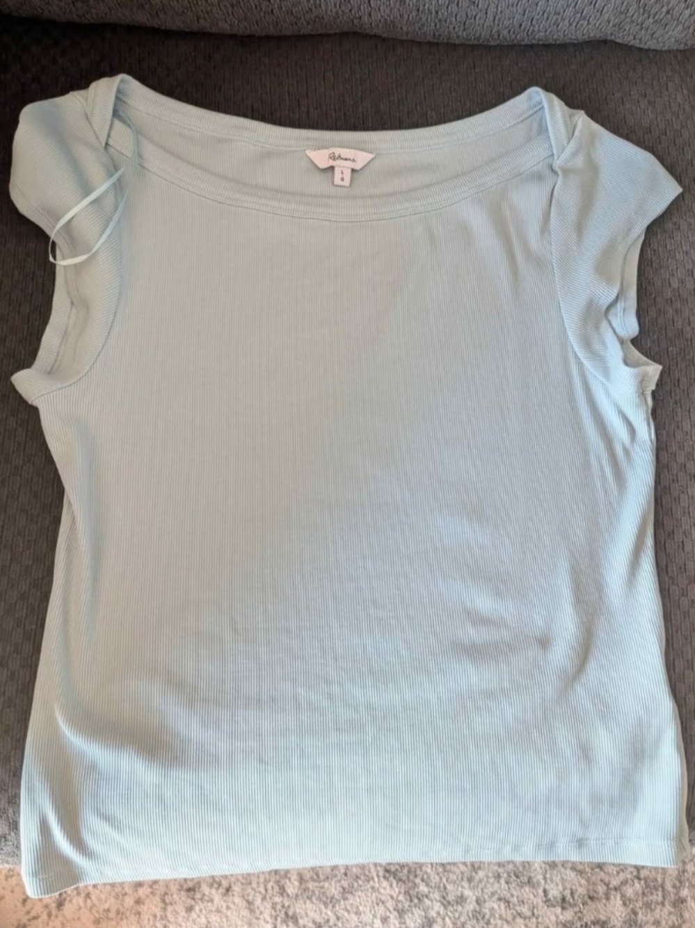 Reitmans Pale Blue Ribbed Short Sleeve Top